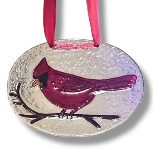Cardinal Sun Catcher Painted Textured Glass Fused Hanging Ornament Decoration
